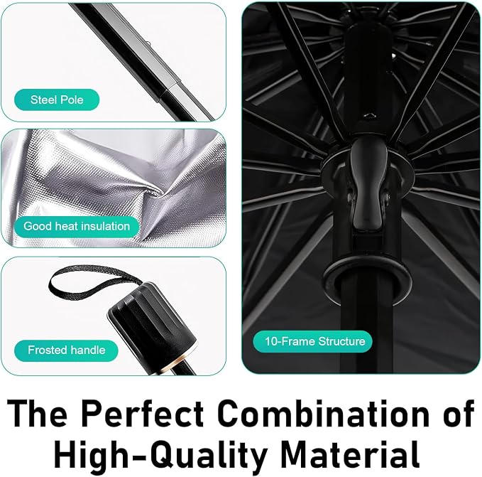Car Windshield Sun Shade Umbrella, Sun Protection & Heat Insulation Shield, Foldable Quick Setup & Storage Front Window Cover, Reflecting Visor for Most Vehicles (Silver) - Image 3