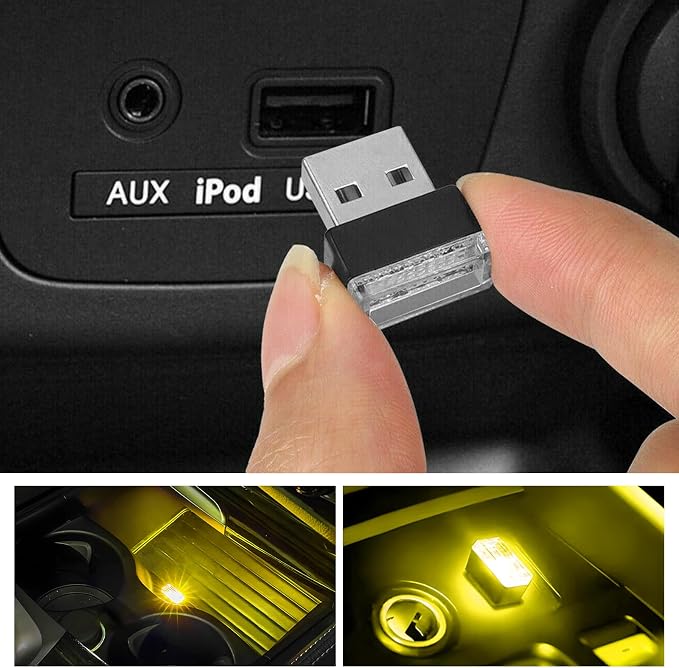 Sun Walker 4 PCS USB LED Car Interior Atmosphere Lamp, Plug-in USB Interface Trunk Ambient Light LED Decoration, Mini Portable Interior Night Lighting Kit for Most Vehicles (Yellow) - Image 6