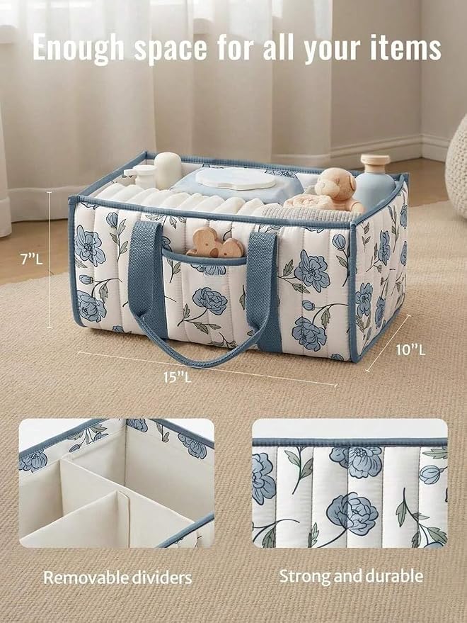 Diaper Caddy Organizer,Cute Floral Nursery Storage Basket,Soft Portable Changing Table Car Caddy Organizer Gift (Floral J) - Image 4