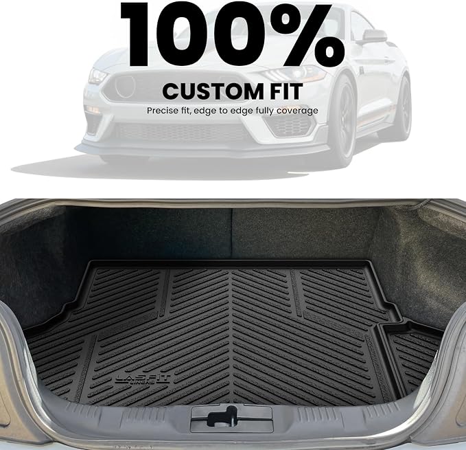 LASFIT Cargo Mat for Ford Mustang 2015-2023 with or Without Subwoofer | Trunk Liner Custom Fit All Weather Protector TPE One-Piece Design Easy Installation Easy Clean Trunk Mat, 1pc Black - Image 7