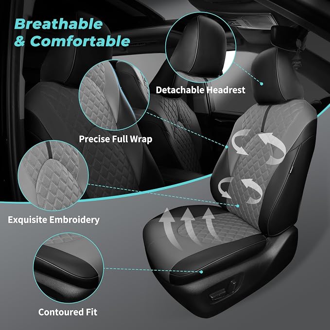 Custom Seat Covers for Toyota Highlander 2020-2026 7 Seats | black grey, faux leather, 2nd row captain chairs, waterproof, breathable, airbag compatible, stain resistant, easy install - Image 8