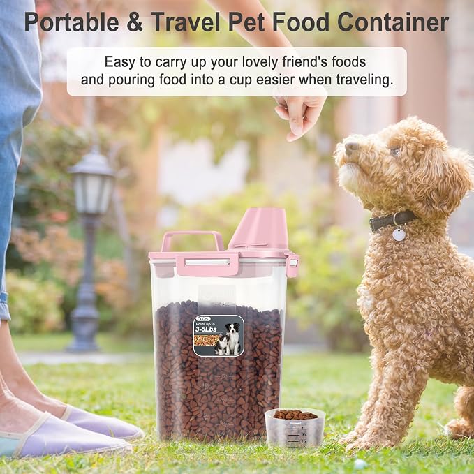 Dog Cat Food Storage Container with Cup (Pink, 2.5L (2 pack)) | Pet Food Pourable Container Airtight with Large Spout, BPA-Free Plastic Food Dispenser for Pet Food, Bird Seed, Rice, Flour - Image 6