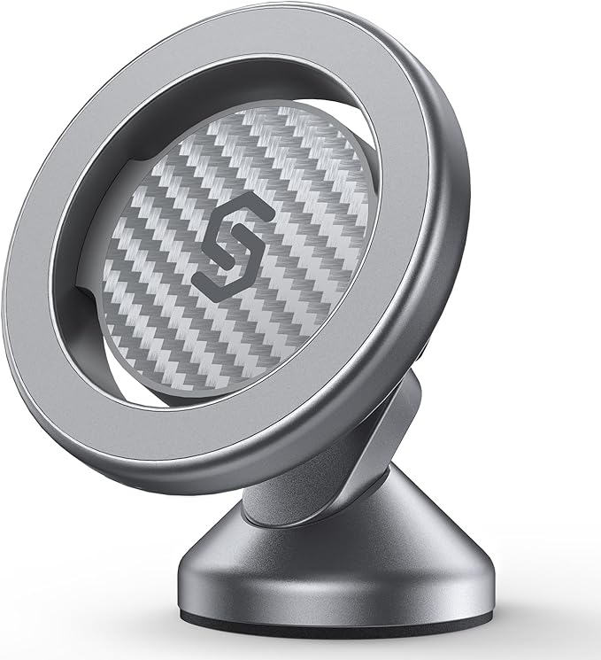 SYNCWIRE MagSafe Car Mount, Adjustable Magnetic Phone Holder, Carbon Fiber | 360° Rotating Strong Magnet Phone Mount with 3M VHB Adhesive, Compatible with iPhone 17/16/15/14/13/12 & MagSafe Cases by SYNCWIRE