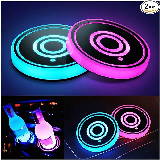 2PCS LED Car Cup Holder Lights, Light up Car Coasters for Cup Holders | 7 Color-Changing Light Up Cup Holder Insert Coasters, Waterproof Car Accessories for Teens, Car Gifts for Men & Women by Thebestautoparts