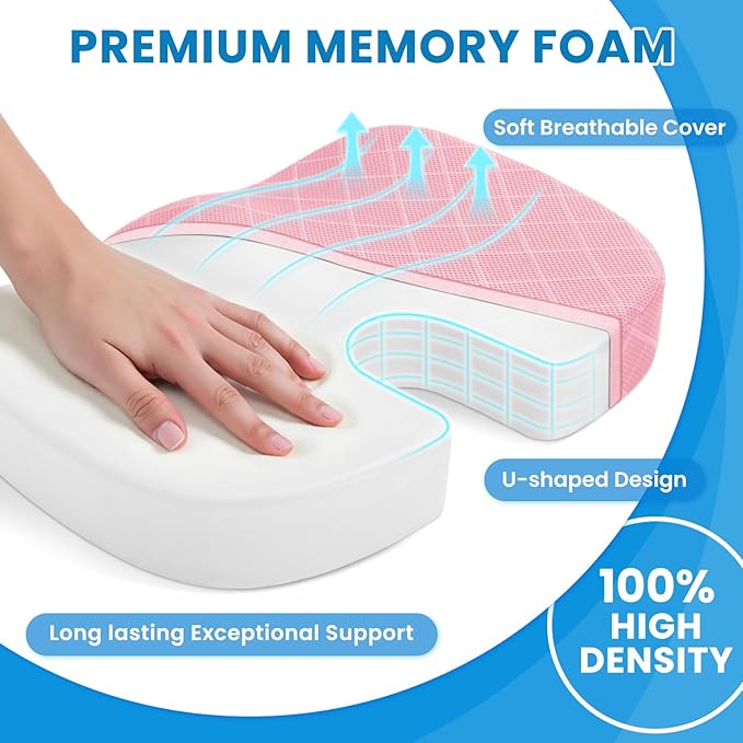 Seat Cushion, Memory Foam Office Chair Cushion - Pink, XX-Large | for Car Seat, Airplane, Desk Chair - Sciatica & Hip & Coccyx Pain Relief Cushion for Long Sitting Office Workers, Car Drivers - Image 3