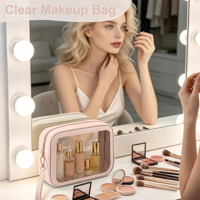 2PCS Clear Makeup Bags with Handles, TSA Approved Toiletry Bags, Diaper Bag Organizer Pouch, TPU Car Storage Organizer with Zippers, Waterproof Travel Organizer Bag for Women - Image 5