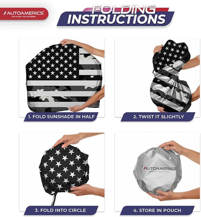 Autoamerics 1-Piece Windshield Sun Shade B&W Camo American Flag USA Design - Foldable Car Front Window Sunshade for Most Sedans SUV Truck - Blocks Max UV Rays and Keeps Your Vehicle Cool - Large - Image 8