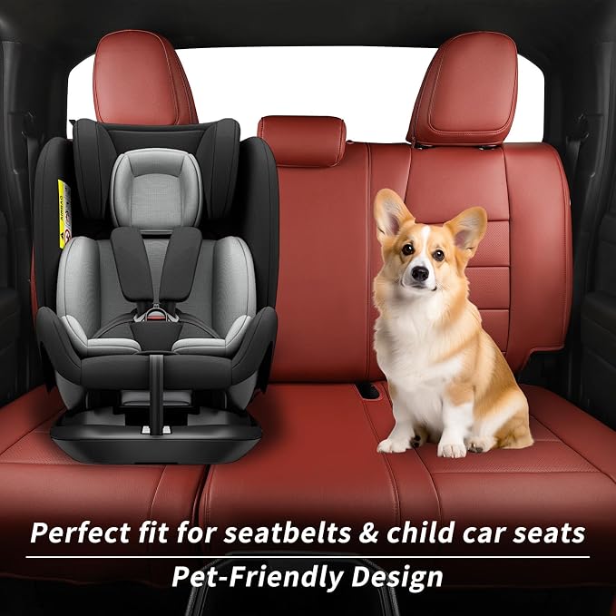 2024 2025 2026 Tacoma Seat Covers Full Set for Toyota Tacoma 4th Gen Double/Crew Cab SR,SR5,TRD Sport,TRD Off-Road,Limited,Fully Covered,Waterproof Leather Car Seat Protector(Wine Red) - Image 2