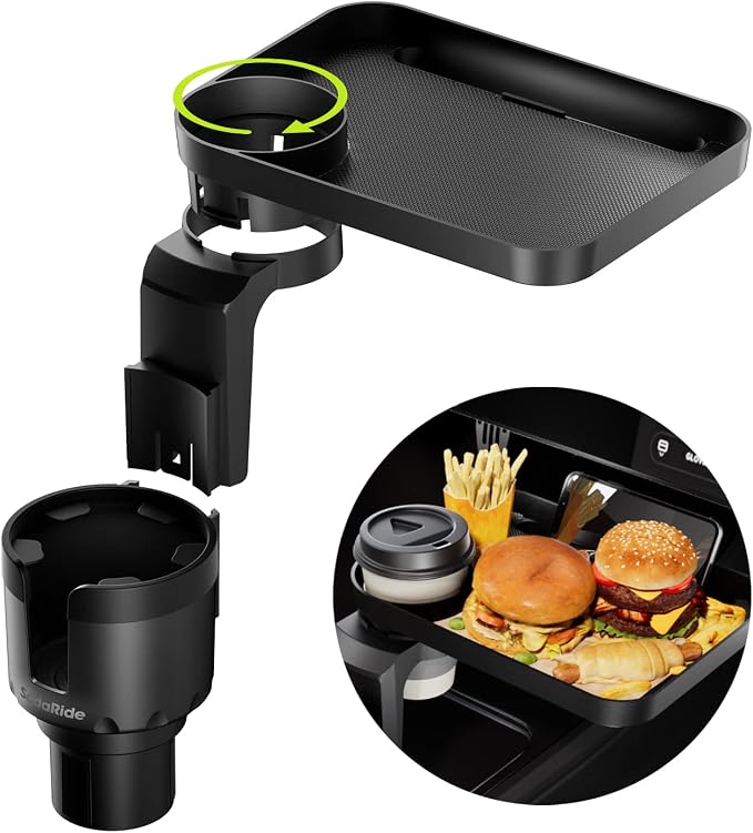 Car Cup Holder Tray -Expander- 3 in 1 Detachable Food Table Tray with Solid Base - Road Trip Essentials Accessories Gadgets - Fits Yeti, Hydro Flask 32/40 oz by SodaRide