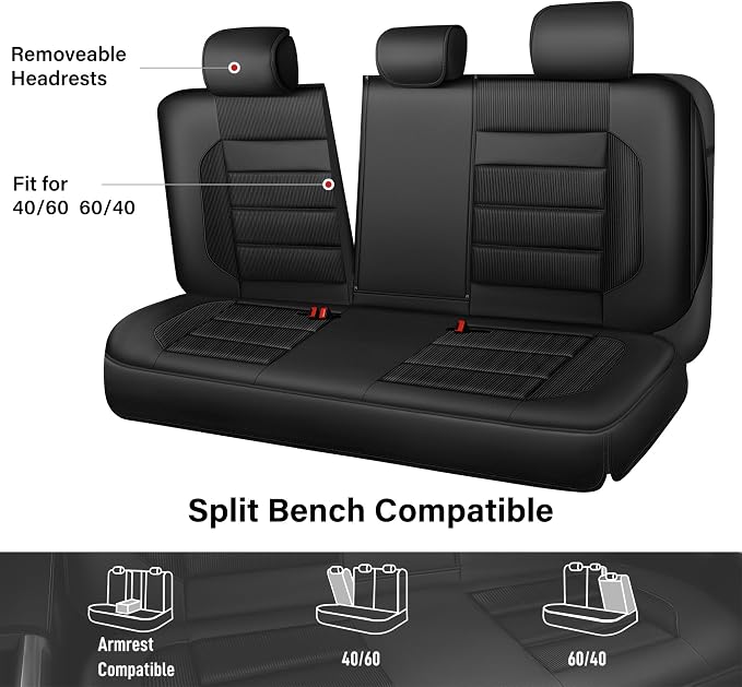 CAR PASS Memory Foam Car Seat Covers, Bench Seat Covers with 3D Thick Memory Foam, Luxury Breathable Airy Cool Rear Seat Covers, Automotive Comfort for Most Cars, Van,Trucks, SUVs(Rear,Black) - Image 3