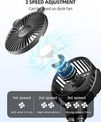 buywoo Portable Stroller Mini Fan, Small Rechargeable Personal Cooler w/ 360° Rotation, Baby Essentials for Car Seat, Crib, Bike, Treadmill, 3-Speed Battery Powered Stroller Accessories, Coal - Image 3