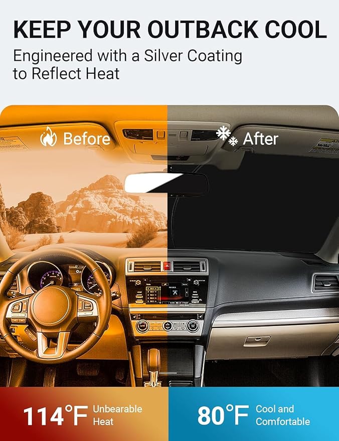 Proadsy Custom Fit Car Windshield Sun Shade for 2015-2019 Subaru Outback | 240T Heat Shield, Drops Temp 54°F, Blocks 99% UV, Prevents Dashboard Cracking, Summer Parking & Beach Trips, Easy Twist-Fold - Image 2