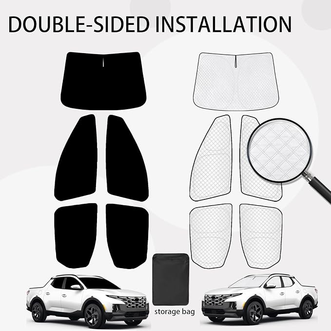 KMF 5pcs Thicken Car Sun Shades for Hyundai Santa Cruz 2022-2025 2026 Accessories, Car Window Covers Sunshade for Windshield Side Rear, Truck UV Block and Privacy Blackout for Camping - Image 8