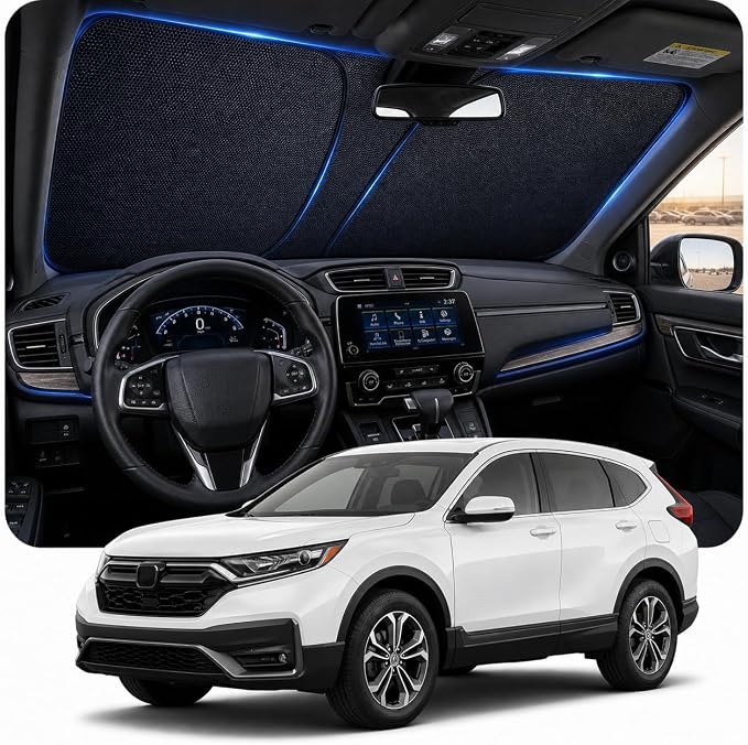 [2026 Upgraded] DooGooCoo Windshield Sun Shade for Honda CRV 2017-2021 2022 [Cooling Ice-Crystal, 100% Sun Block ] Car Sun Shade Windshield for Honda CRV Sun Shade, Custom Fit for CR-V. by DooGooCoo