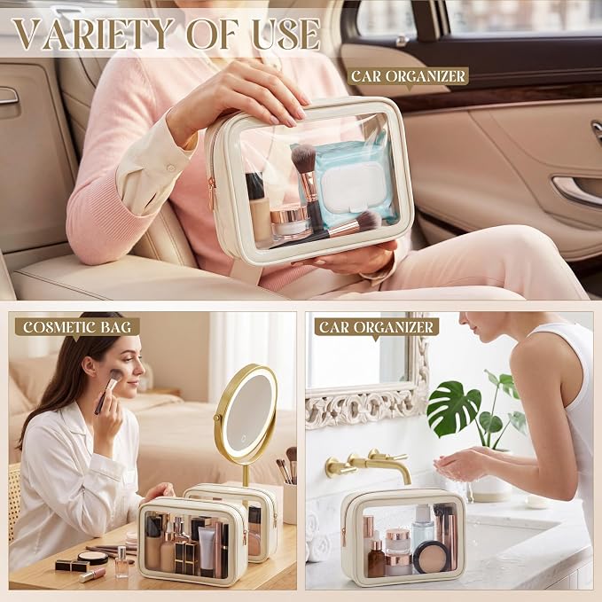 Hsei 6 Pcs Clear Makeup Bags Diaper Bag Organizer Travel Toiletry Bags with Zipper Clear Cosmetic Organizer Car Storage Pouch Bridesmaid Gift for Women Beach Vacation (Beige) - Image 6
