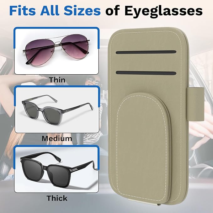 BFXM Sunglass Holder for Car and Truck Sun Visor Organizer Car Accessories | Sunglasses Holder Eyeglass Hanger Clip, Cars Sun Visor Ticket Card Holder Clip, Magnetic Leather Holder for Car Visor - Image 4