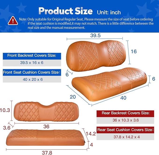 NOKINS Golf Cart Seat Covers 4 Piece Fits Club Car Precedent Premium Seat | Front and Rear Seat Vinyl Covers, Golf Cart Accessories, No Staples(All Brown) - Image 5