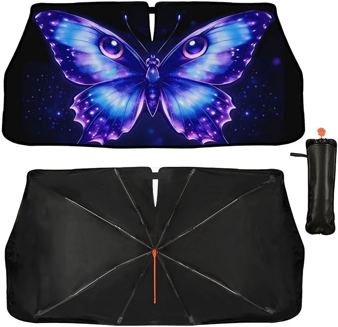 Butterfly Eye Car Windshield Sun Shade Umbrella Funny Butterflies Sunshades for Car Windshield Upgraded Sun Visor Protector for Sedan SUV Most Vehicles Printed Front Window Shades by Unknown