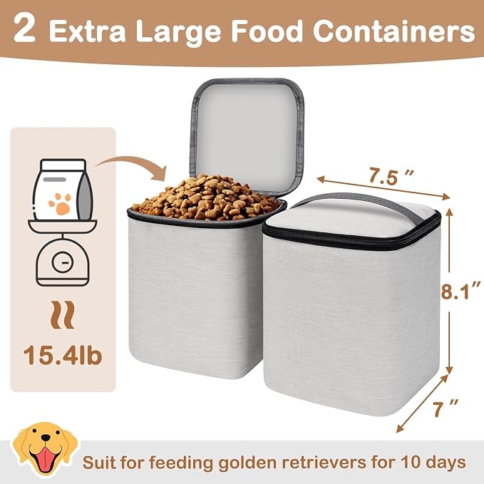 Mancro Dual Layers Dog Travel Bag, Dog Mom Gifts, Road Trip Essentials | Pet Travel Bags with 2 Extra Large Food Containers, 2 Collapsible Dog Bowls, Multi-Pockets Tote Organizer for Pet Supplies - Image 3