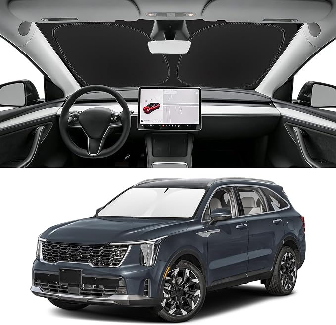 Custom Fit Windshield Sun Shade for KIA Sorento 2021-2026 | Blocks UV Rays and Sun Heat, Helps Reduce Interior Temperature, Protects Dashboard from Fading, Folds Easily for Storage by SLOGENTO