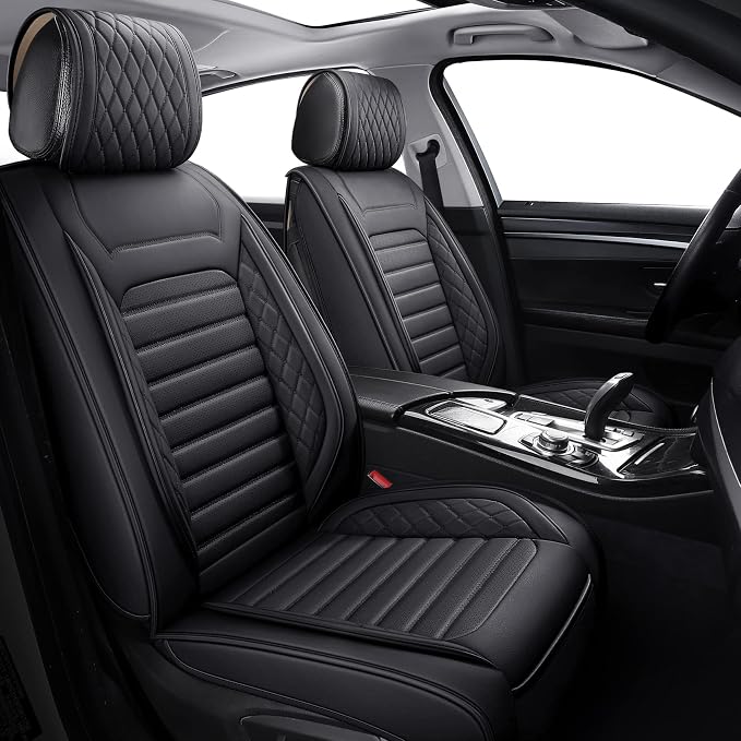 2 Waterproof Front Car Seat Covers Universal Fit for Toyota, Black | Breather Leather Compatible with Highlander Prius Camry Rav4 Yaris Sienna FJ Cruiser Outback Honda Jeep Ford Hyundai Audi - Image 2