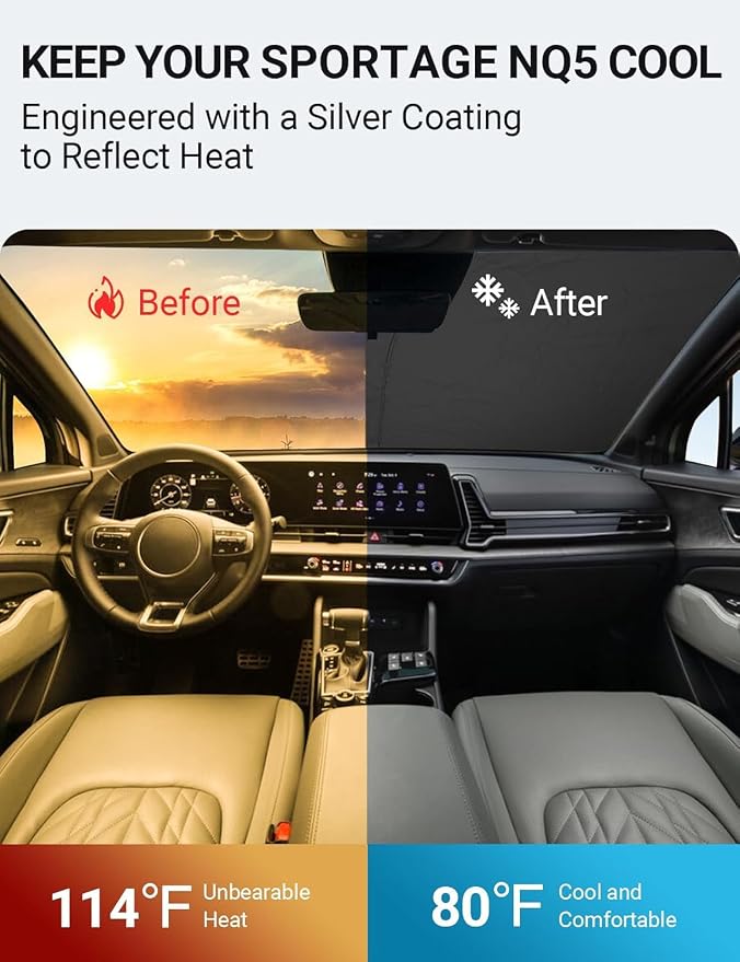 Proadsy Custom Fit 2023-2026 Kia Sportage Windshield Sun Shade, Blocks Heat | 240T Heat Shield, Drops Temp 54°F, Blocks 99% UV, Prevents Dashboard Cracking, Summer Parking & Beach Trips, Easy Twist-Fold - Image 2