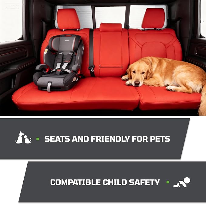 Car Seat Covers Custom Fit for Dodge 2019-2026 Ram 1500 Crew Cab,Red | Custom Fit Faux Leather Full Set, Compatible with 5th Gen Ram 1500 Big Horn/Lone Star/Rebel/Sport, Waterproof, Easy to Clean - Image 5