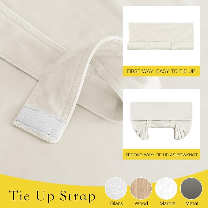 NICETOWN Ivory White Room Darkening Tricia Velvet Curtain for French Door, Noise Control with Sticky Tieback Blind Thermal Insulated Rod Pocket Window Shade, Single Door Panel,26" W x 69" L - Image 2