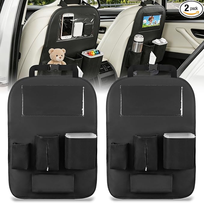 Nilight Car Seat Back Organizer 2PCS Black PU Leather Universal | Cup Holder Tissue Box Removable Bucket Waterproof Multifunctional Storage Bag for Cars Vans SUVs MPVs Pickup Trucks by Nilight