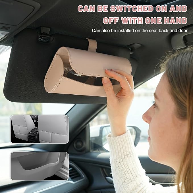 Sunglasses Holder for Car Visor, Auto Sunshade Eyeglasses Storage Case with Hidden Magnetic Closure, PU Leather Sunglass Protective Box for Most Vehicles Sun Visors (Beige) - Image 6