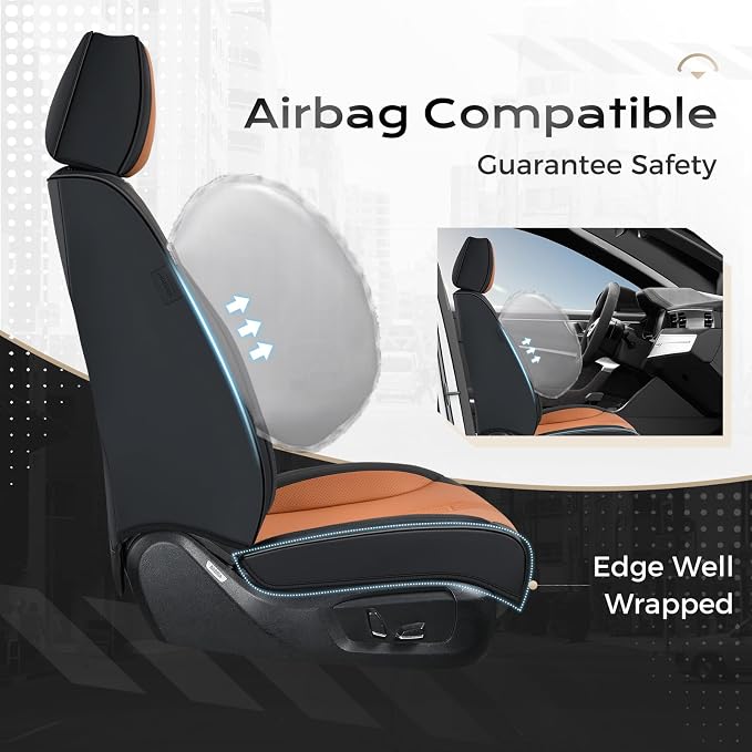 Coverado Car Seat Covers with Lumbar Support, Front Covers for Cars, Universal Automotive Seat Cover, Waterproof, Leather Car Seat Cushion, Interior Seat Protectors for Most Cars - Image 3