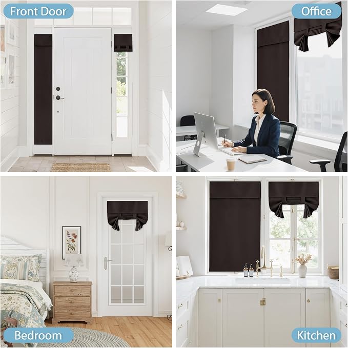 RYB HOME Blackout Door Window Curtains for Kitchen Back/Front Frchen Door | Blackout Thermal Insulated, Classroom French Door Front Door Bathroom Garage, Mini Blinds no Drill, W30 x L40,Grey,1 Pc - Image 9