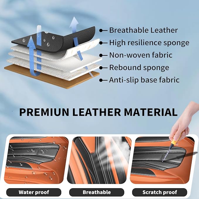 Fit Sentra Car Seat Covers Premium Leather for Nissan Sentra 2008-2025 2026. Waterproof， Breathable, Scratch-Resistant & All-Weather Seat Cushion Protector（2 Front Seats,Orange&Black - Image 6
