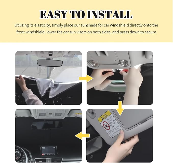 2026 New Thickened Car Windshield Sun Shade Foldable with Beige Checkered Design,Car Sun Shade Windshield with Storage Bag for Interior Cool,59"×31" Suns Shades for Cars Windshields - Image 6