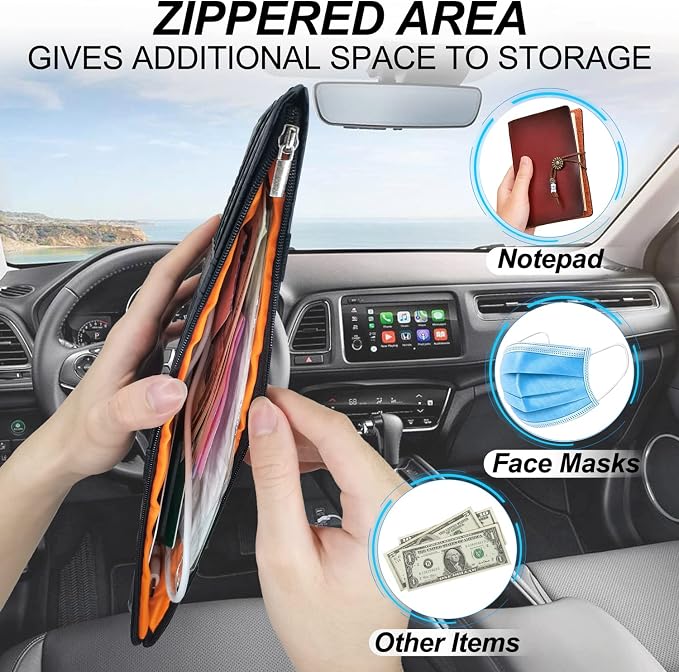 Keedolla Car Sun Visor Organizer with Zipper Pocket, Auto Interior Accessories Pocket Organizer Car Truck Visor Storage Pouch Holder for Cards, Pens, Sunglasses and Document - Gray - Image 4