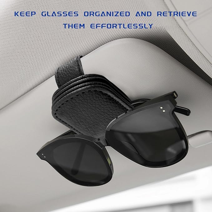 2 PCS Sunglass Holder for Car, Magnetic Leather Glasses Holder Auto Ticket Card Clip, Sun Visor Eyeglass Hanger Interior Accessories for Sedan Truck SUV, Car Accessories (Black) - Image 4