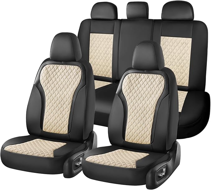 Coverado Car Seat Cover 5 Seats, Leather Seat Covers Full Set, Durable Waterproof Car Seat Protectors, Black and Beige Seat Cover, Spill-Proof Automotive Seat Covers Universal Fit for Most Cars by COVERADOAUTO