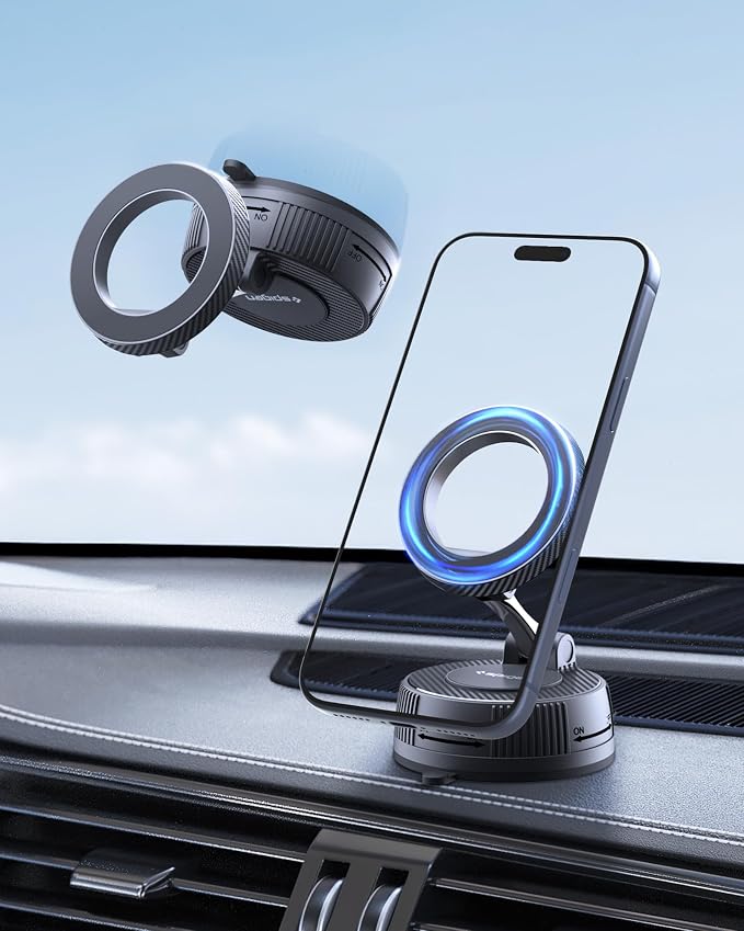 Spigen VacuumLock Magnetic Dashboard Magsafe Car Mount 360° Rotation | 360° Rotation, Strong Magnetic Hold Compatible with iPhones, Galaxy with Magnetic Cases, Pixels with Pixelsnap by Unknown