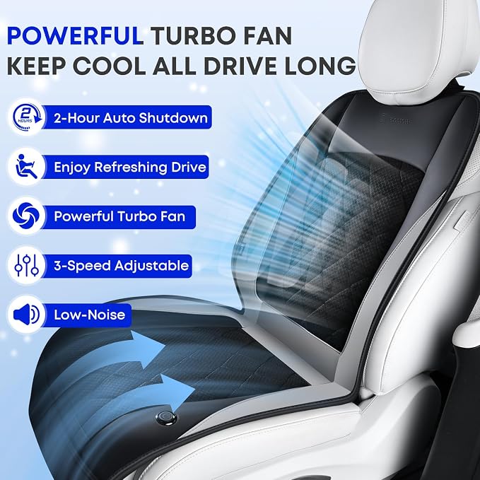 Cooling Car Seat Cover, Ventilated Seat Cushion Cooling Car Seat Pad for Summer Driving with 8 Powerful Turbo Fans Universal Fit for Car SUV Truck Van-Grey - Image 5