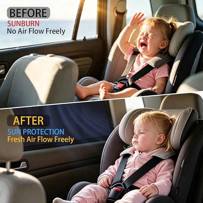 Car Window Shades for Baby, 2 Pack Ice Crystal Cooling Car Sun Shades, Privacy Car Shade Universal Fit SUV Sedan Minivan, Freely Roll Down Car Windows Large - Image 6