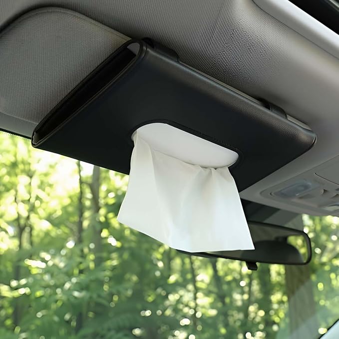 2Pack Car Tissue Holder, Sun Visor Napkin Box Black | Premium PU Leather, Auto Napkin Case, Mask Holder for Car, with Tissue Refill, Vehicle Interior Accessories - Image 5