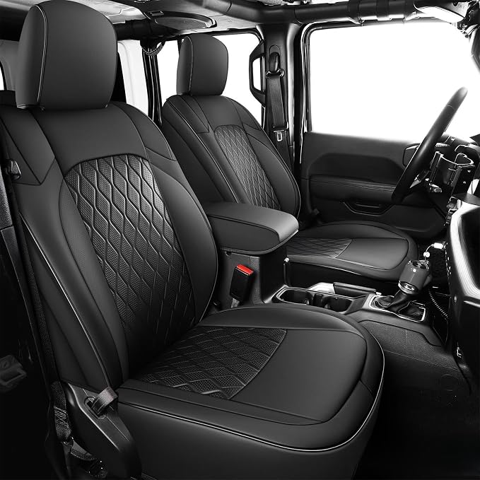 Coverado Seat Covers Fullset for Jeep Wrangler, Waterproof Car Seat Covers for Automotive Truck Seat Covers Custom Fit for 2018-2026 Jeep Wrangler JL 4-Door with Rear Cupholder Only，Black by COVERADOAUTO