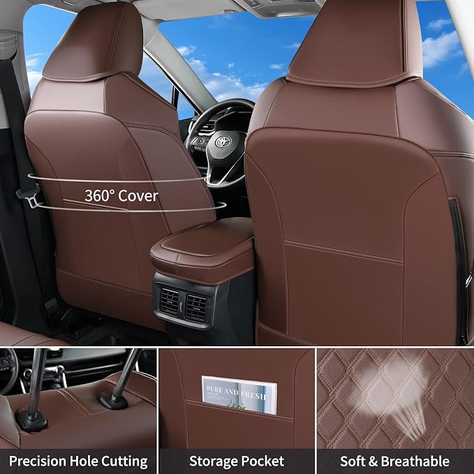 Huidasource Custom Fit RAV4 (Gas Only) Front Seat Covers, Coffee Waterproof Faux Leather Full-Coverage for 2019-2024 Toyota RAV4 LE/XLE & XLE Premium/Limited (Does Not Fit Adventure and TRD Off-Road) - Image 2