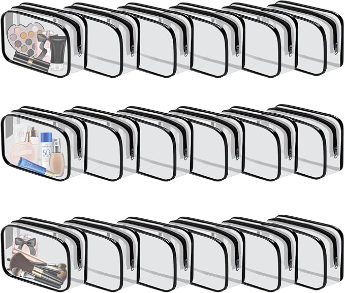 18 Pieces Clear Cosmetics Bag Bulk, TSA Approved Toiletry Bag for Travel, Clear Zippered Cosmetic Makeup Pouch, Waterproof Vinyl Plastic Organizer Case for Vacation Bathroom (Small) by YOQIVEXU