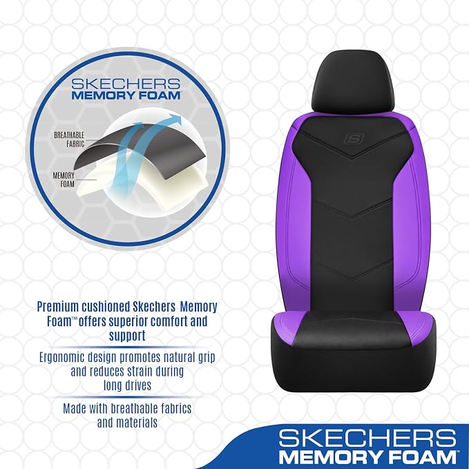 Skechers Memory Foam Seat Covers,Leather Car Seat Covers, Ultimate Comfort & Support Seat Covers Full Sets Airbag Compatible, Automotive Universal Fit Most for SUVs, Vans, Sedans, Cars, Trucks,Purple - Image 4