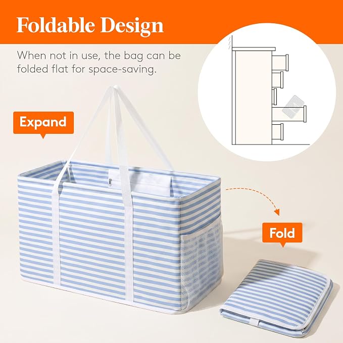 Lifewit Extra Large Tote Bag, Reusable Grocery Bags with Metal Wire Frame and Handles - Image 7