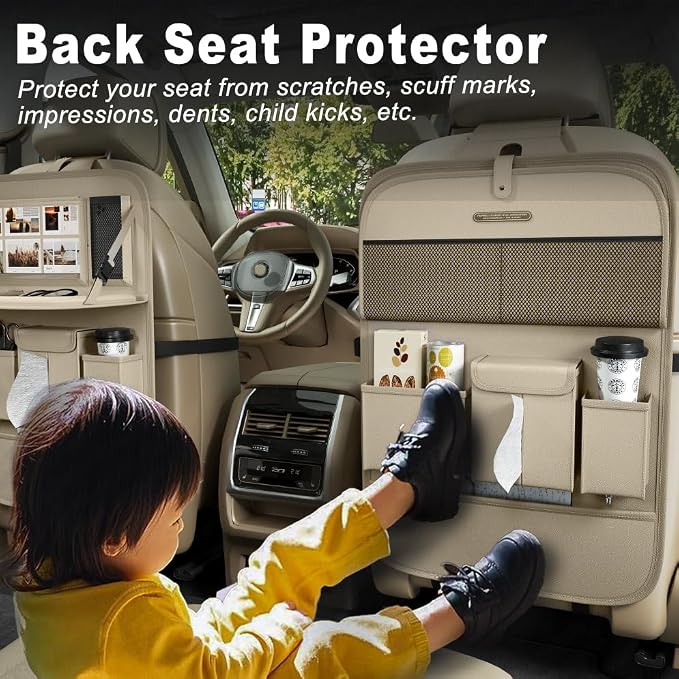XDV Car Seat Organizers,Multi-functional Back Seat Protectors, Storage Pouches, and Tray Holders (for Cars, Kids, Seat Back and Rear Seats) (Plain Beige, 1 Pcs) - Image 3