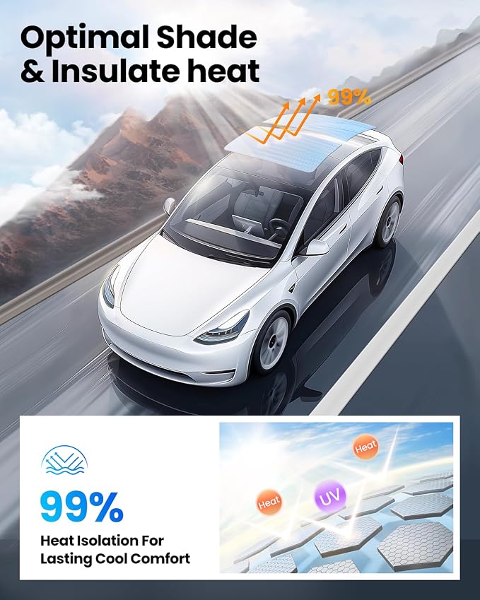 REEVAA Tesla Model 3 (2026-2020) Sunshade Roof Accessories, Gray | OEM Fit; Full Blackout & Heat-Blocking; Protect Interior & Reduce A/C Workload; Unobstructed Rearview Mirror Visibility - Image 3