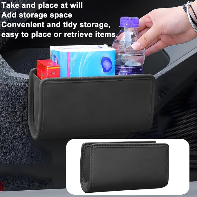 Car Seat Side Storage Pocket, Leather Hanging Foldable Multifunctional Vehicle Front Door Back Organizer Box, Waterproof Auto Interior Organizing Container, Universal fit(Black) - Image 3