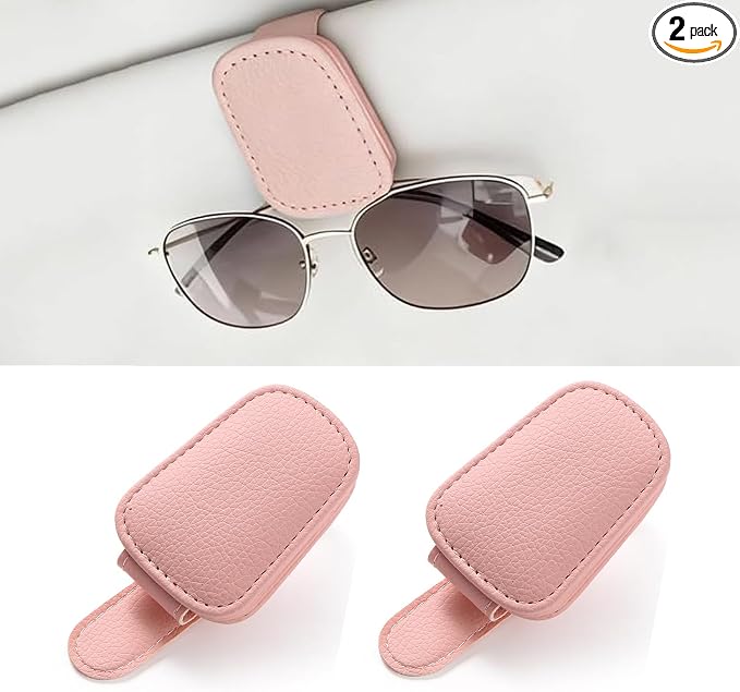 Sunglass Holder for Car, Magnetic Leather Sunglasses Clip for Car Visor, Eyeglass Hanger Clip for Car Sun Visor (Pink 2 Pack) by Yecitona